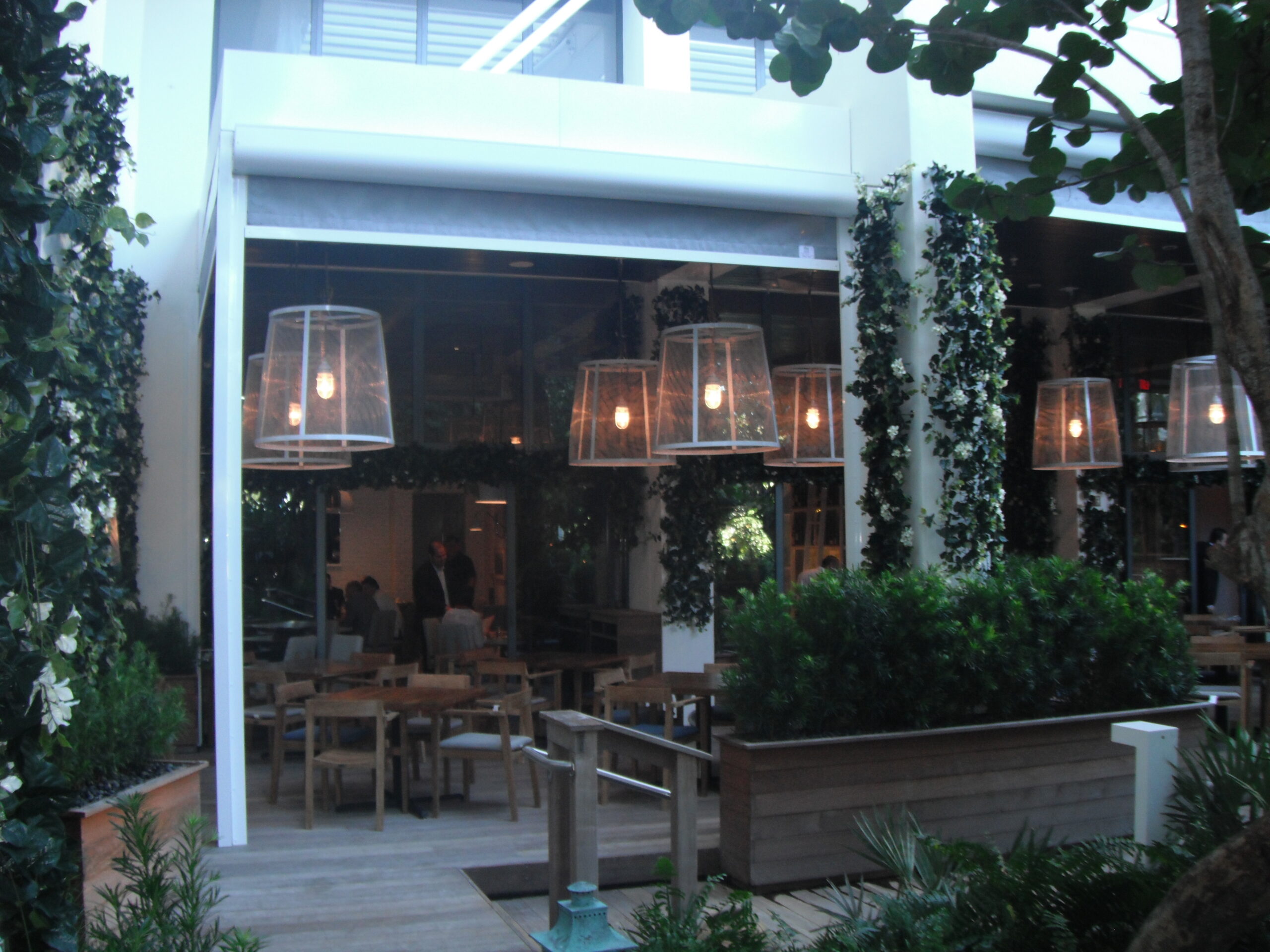 Insect screens installed at the W Hotel in Miami, providing protection for outdoor areas while maintaining the hotel’s luxury ambiance